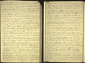 <p>we soon commenced talking upon the subject of religion and after I had made some remarks concerning the bible I commenced giving him a relation of the circumstances connected with the coming forth of the book of Mormon, as follows being wrought up in my mind, respecting the subject of religion and looking at the different systems taught the children of men, I knew not who was right or who was wrong and I considered it of the first importance that I should be right, in matters that involve eternal consequ[e]nces; being thus perplexed in mind I retired to the silent grove and bow[e]d down before the Lord, under a realising sense that he had said (if the bible be true) ask and you shall receive knock and it shall be opened seek and you shall find and again, if any man lack wisdom let him ask of God who giveth to all men libarally and upbradeth not; information was what I most desired at this time, and with a fixed determination to obtain it, I called upon the Lord for the first time, in the place above stated or in other words I made a fruitless attempt to p[r]ay, my toung seemed to be swolen in my mouth, so that I could not utter, I heard a noise behind me like some person walking towards me, I strove again to pray, but could not, the noise of walking seemed to draw nearer, I sprung up on my feet, and and looked around, but saw no person or thing that was calculated to produce the noise of walking, I kneeled again my mouth was opened and my toung liberated, and I called on the Lord in mighty prayer, a pillar of fire appeared above my head, it presently rested down upon me head, and filled me with Joy unspeakable, a personage appeard in the midst of this pillar of flame which was spread all around, and yet nothing consumed, another personage soon appeard like unto the first, he said unto me thy sins are forgiven thee, he testified unto me that Jesus Christ is the Son of God; and I saw many angels in this vision I was about 14 years old when I received this first communication;</p>